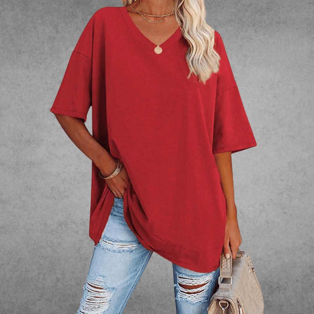 T-shirt oversize à col en V pour femme