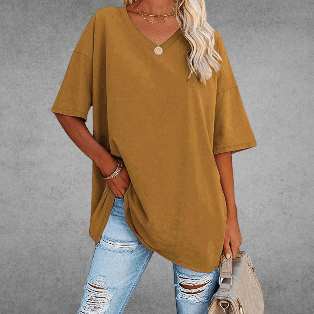 T-shirt oversize à col en V pour femme