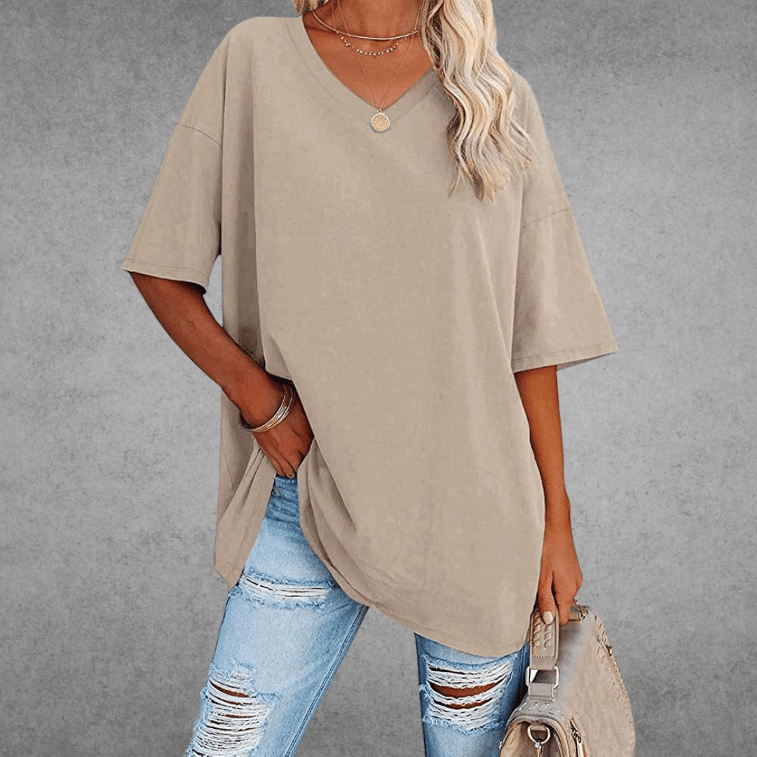 T-shirt oversize à col en V pour femme