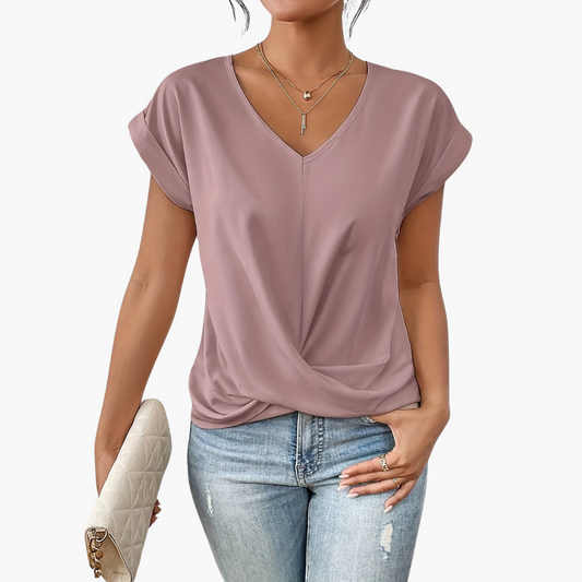 T-shirt pour femme à col V, devant torsadé