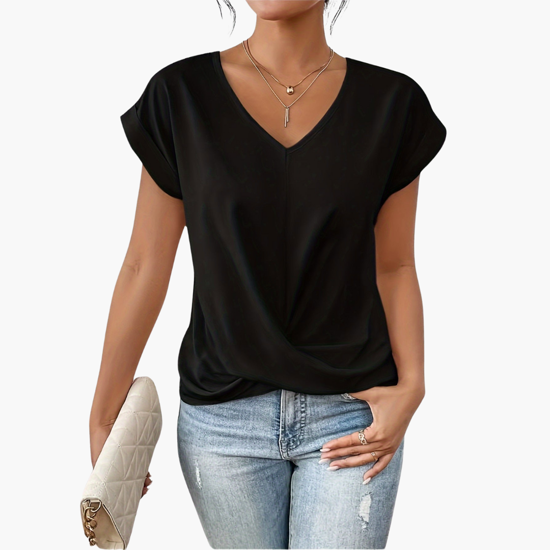 T-shirt pour femme à col V, devant torsadé