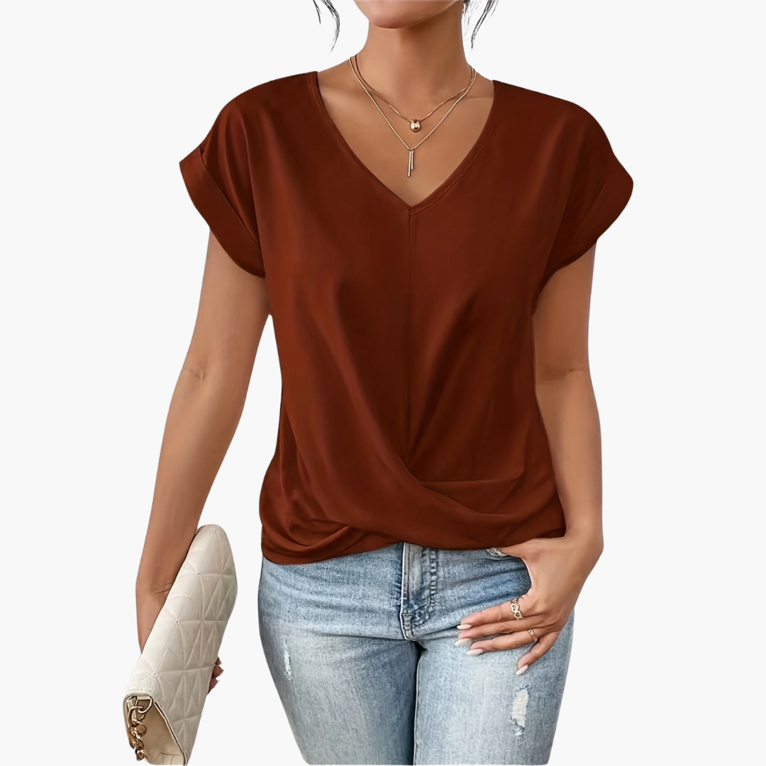 T-shirt pour femme à col V, devant torsadé