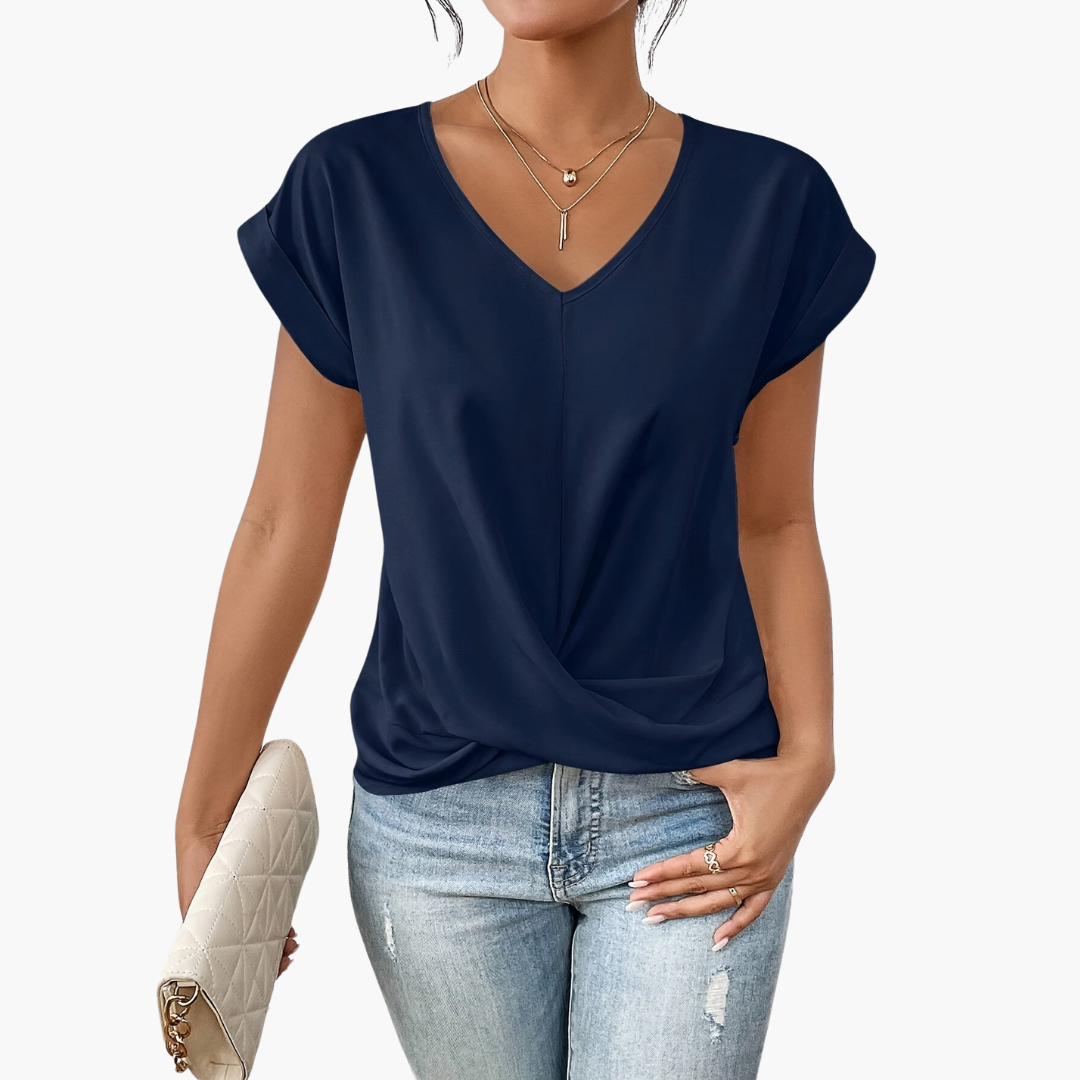 T-shirt pour femme à col V, devant torsadé