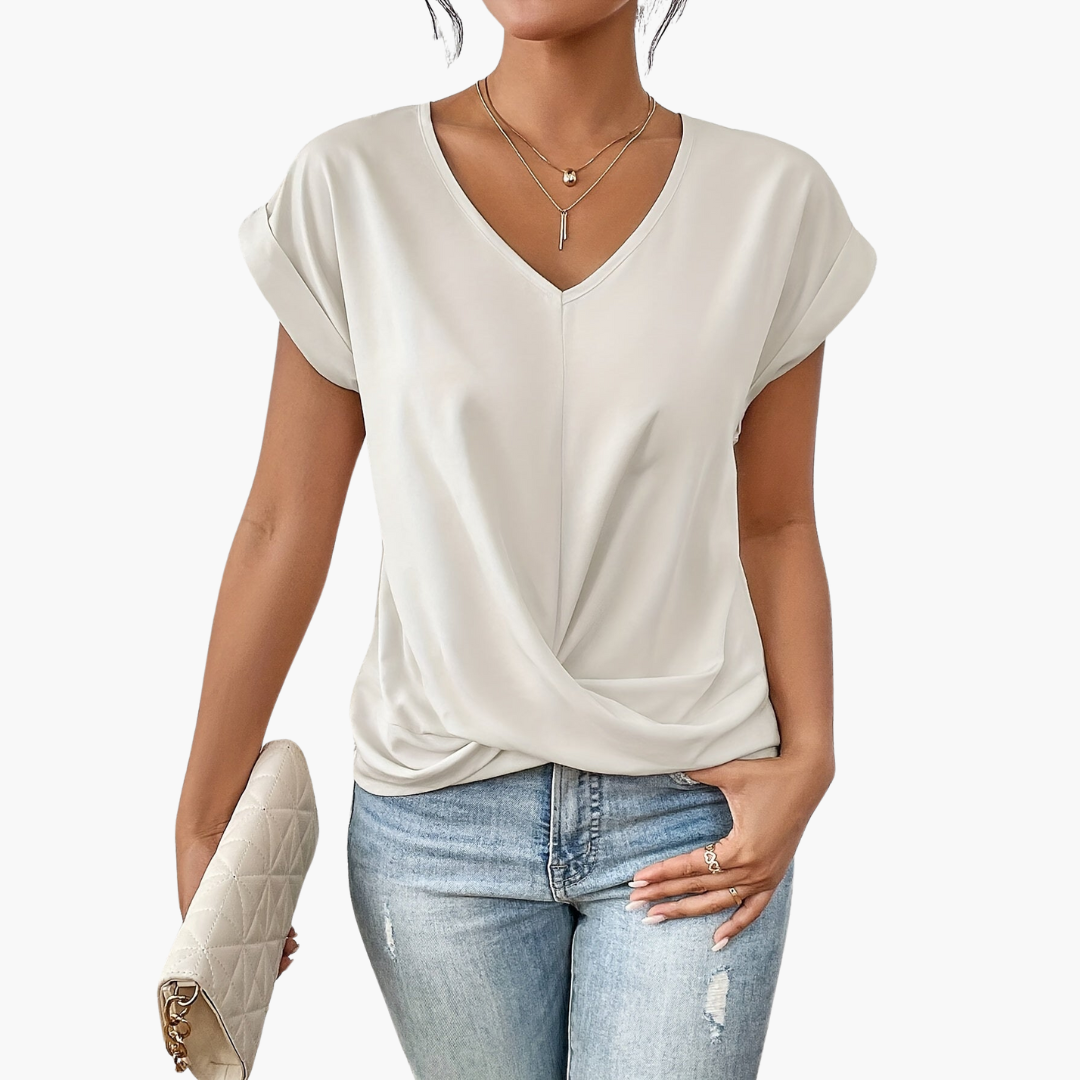 T-shirt pour femme à col V, devant torsadé