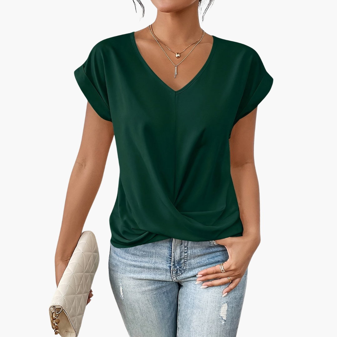 T-shirt pour femme à col V, devant torsadé