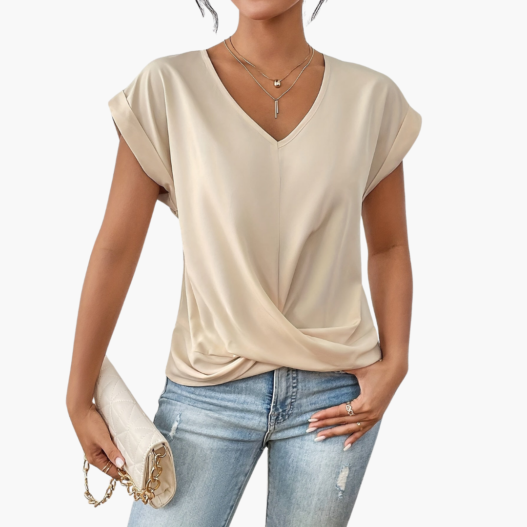 T-shirt pour femme à col V, devant torsadé