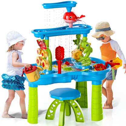 Table de jeu eau et sable interactive pour enfants – 15 accessoires, sûre, matériau de haute qualité, dimensions 70 x 60 x 45 cm