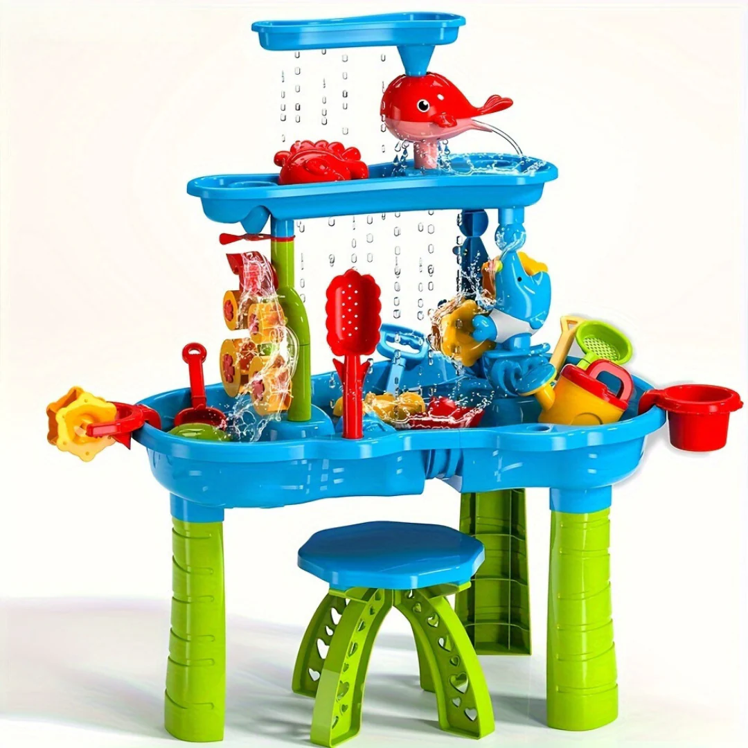 Table de jeu eau et sable interactive pour enfants – 15 accessoires, sûre, matériau de haute qualité, dimensions 70 x 60 x 45 cm