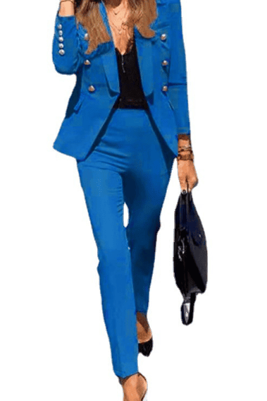 Tailleur pantalon femme deux pièces à double boutonnage