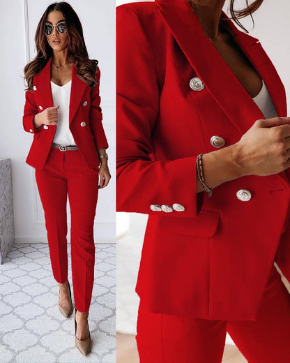 Tailleur pantalon femme deux pièces à double boutonnage