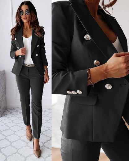 Tailleur pantalon femme deux pièces à double boutonnage
