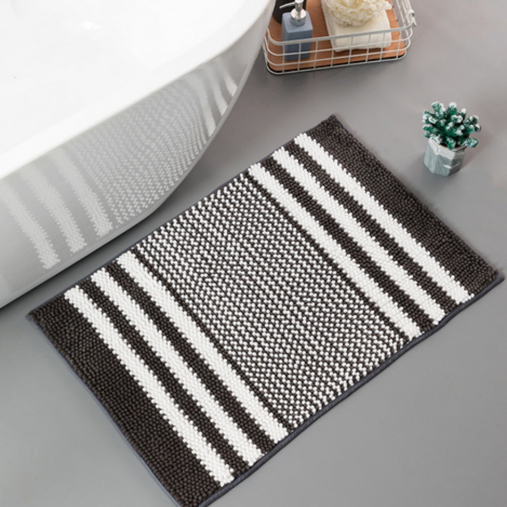 Tapis de bain en chenille rayé à maille galet