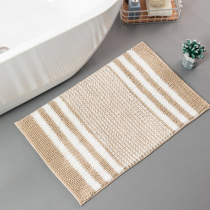 Tapis de bain en chenille rayé à maille galet