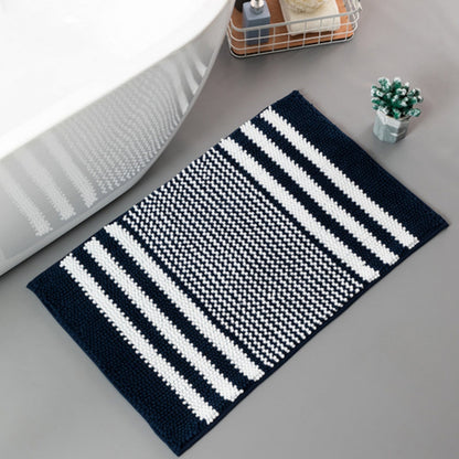 Tapis de bain en chenille rayé à maille galet
