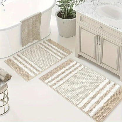 Tapis de bain en chenille rayé à maille galet