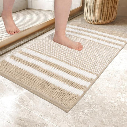 Tapis de bain en chenille rayé à maille galet