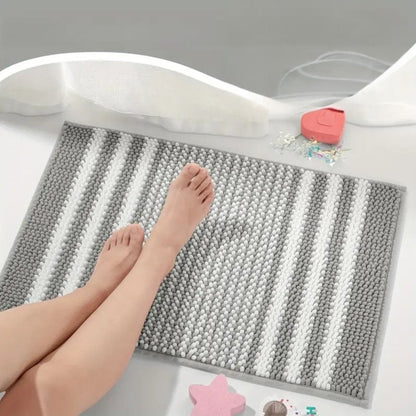Tapis de bain en chenille rayé à maille galet