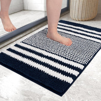 Tapis de bain en chenille rayé à maille galet