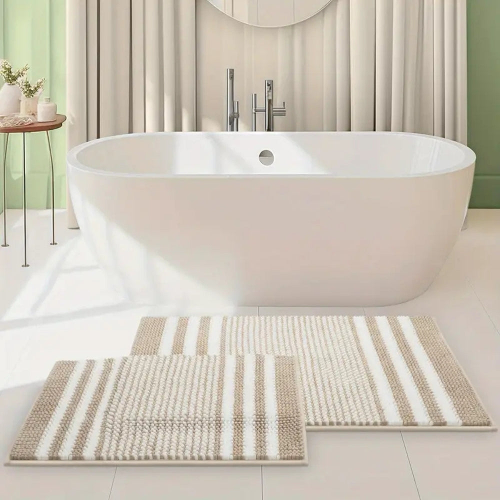 Tapis de bain en chenille rayé à maille galet