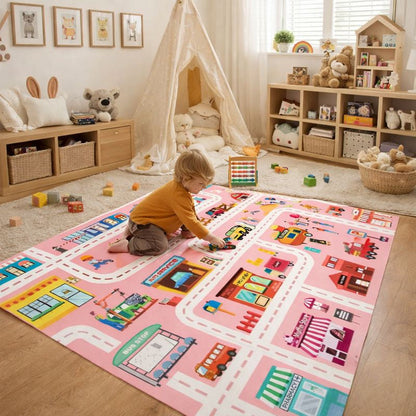 Tapis de jeu en flanelle à motif de routes urbaines pour chambre d'enfant