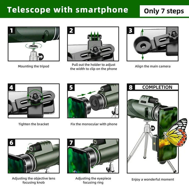 Télescope monoculaire 80x100 HD à zoom: puissant et portable pour la chasse, le camping et l’exploration en voyage en plein air