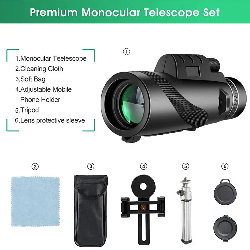 Télescope monoculaire 80x100 HD à zoom: puissant et portable pour la chasse, le camping et l’exploration en voyage en plein air