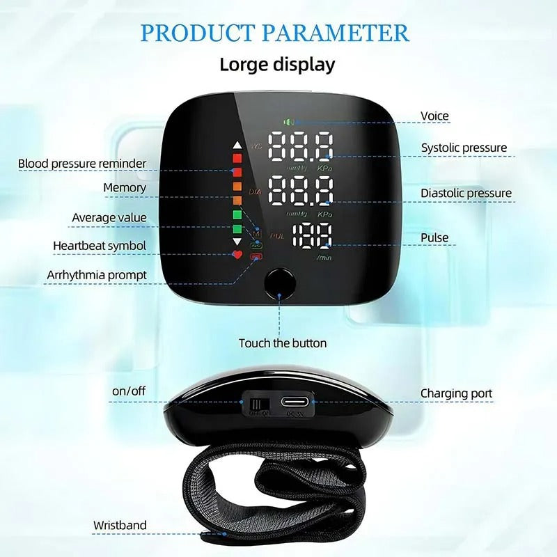 Tensiomètre intelligent au poignet, électronique portable avec alertes vocales