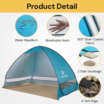Tente de plage pop-up familiale avec protection UV et protection contre le vent