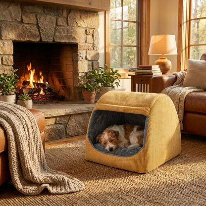 Tente-lit semi-fermée en flanelle chaude amovible pour grand chien
