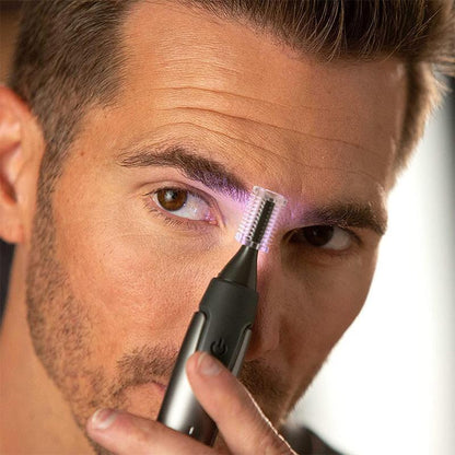 Tondeuse de précision professionnelle ultra-fine | lames en acier inoxydable au titane | éclairage LED intégré | technologie de micro-oscillation | pour le nez, les oreilles et les contours
