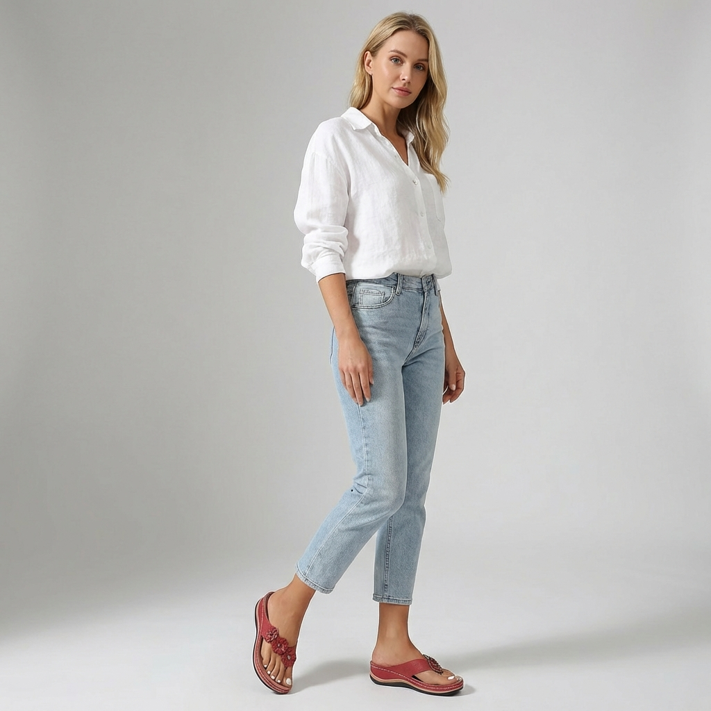 Tongs orthopédiques femme avec détail de fleur