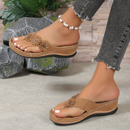 Tongs orthopédiques femme avec détail de fleur