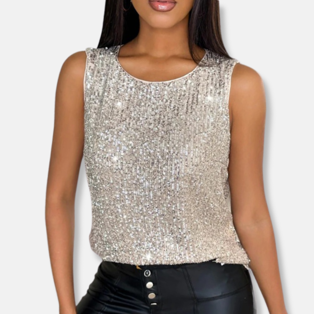 Top à sequins sans manches femme