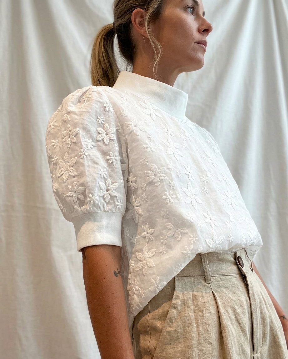 Top blousant brodé femme