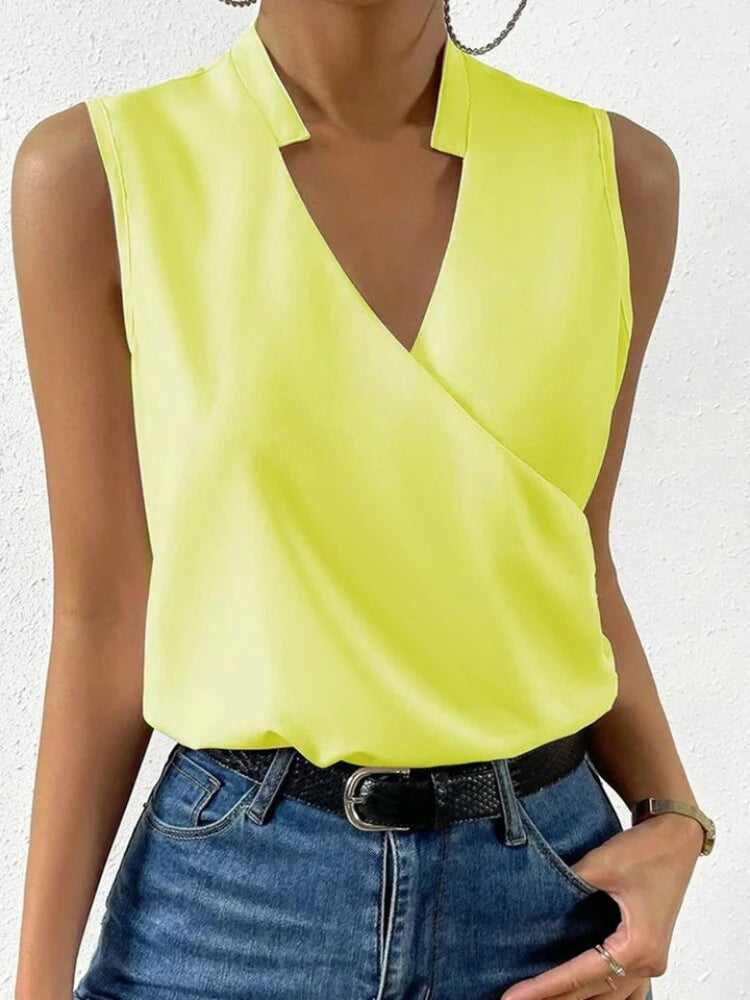 Top élégant fleuri sans manches à col en V