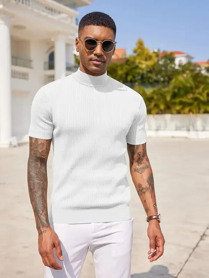 Top en maille côtelée à col montant pour homme