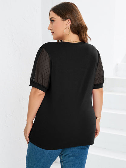 Top femme à col en V et manches bouffantes