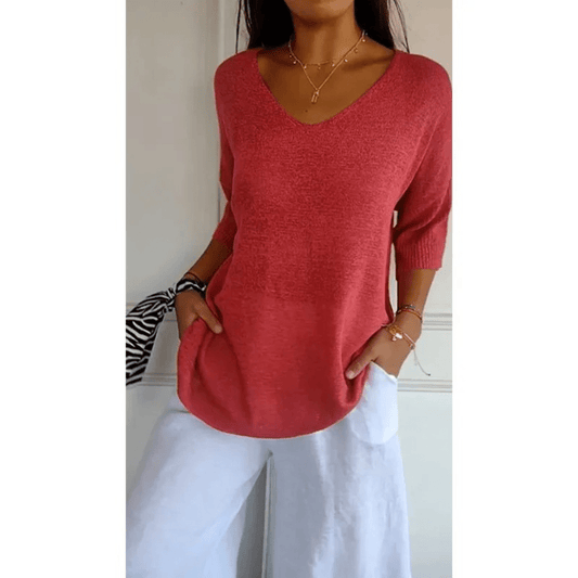 Top femme col V manches 3/4
