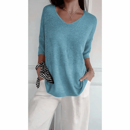 Top femme col V manches 3/4