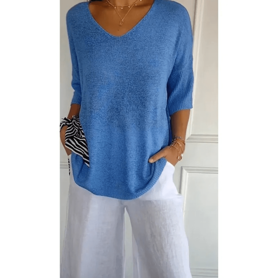 Top femme col V manches 3/4