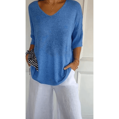 Top femme col V manches 3/4