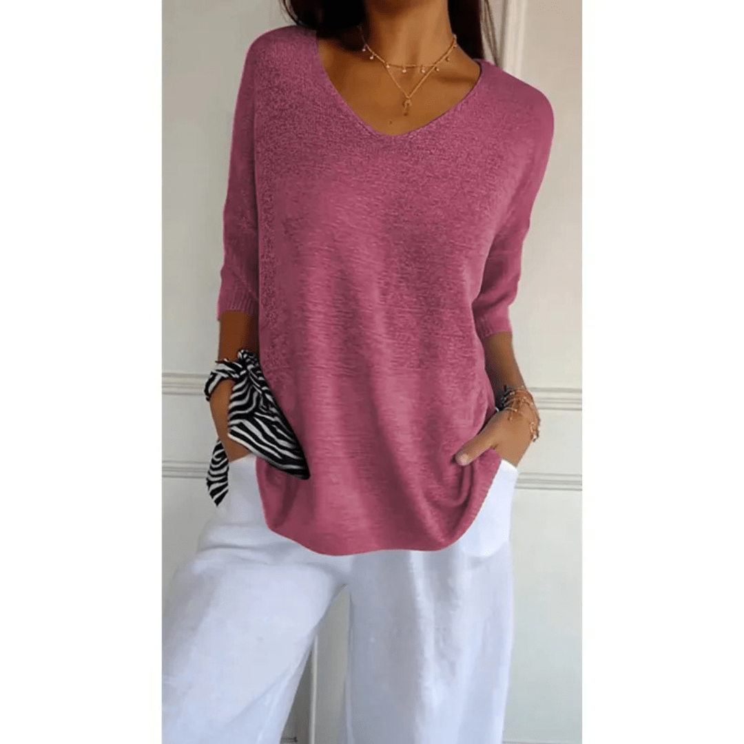 Top femme col V manches 3/4