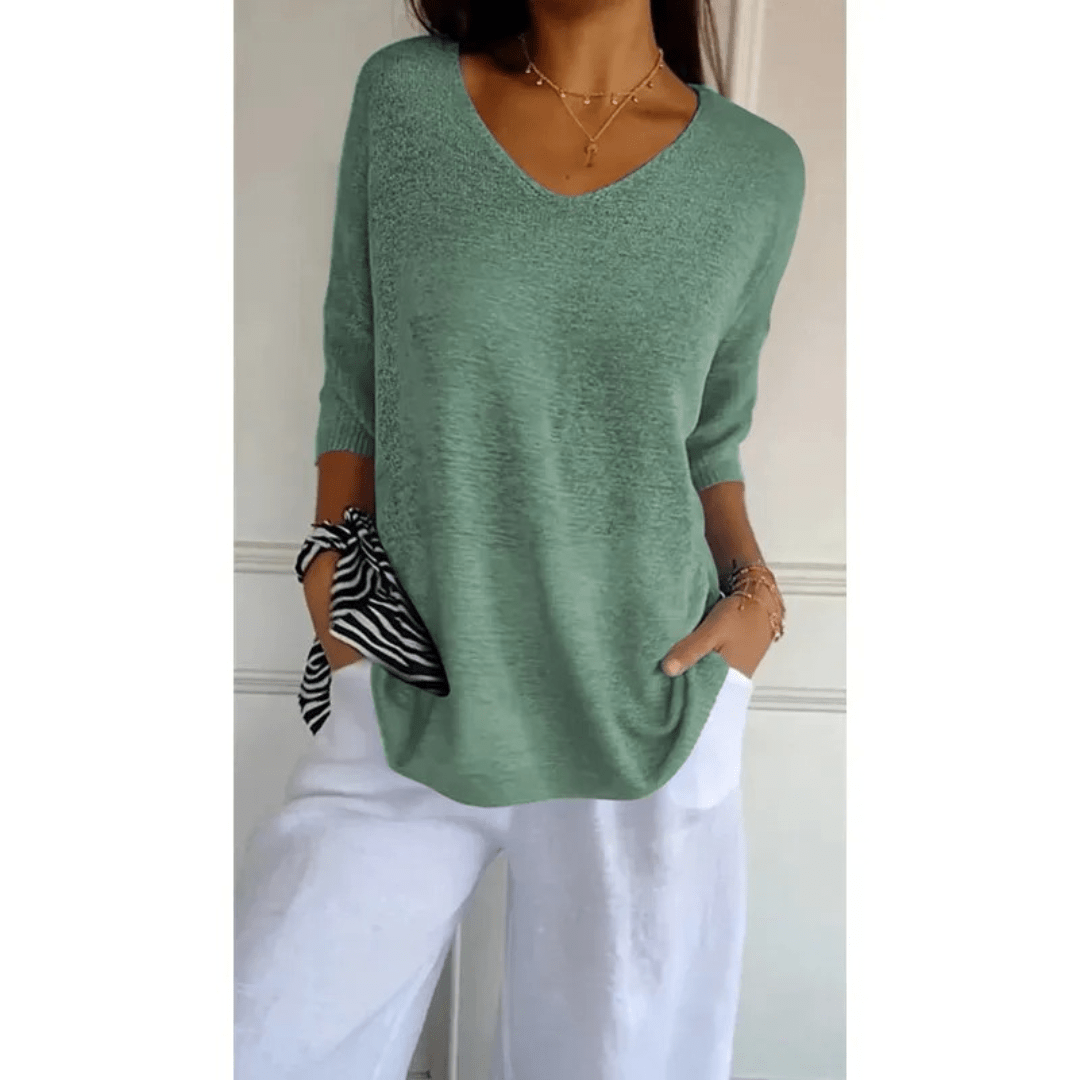 Top femme col V manches 3/4