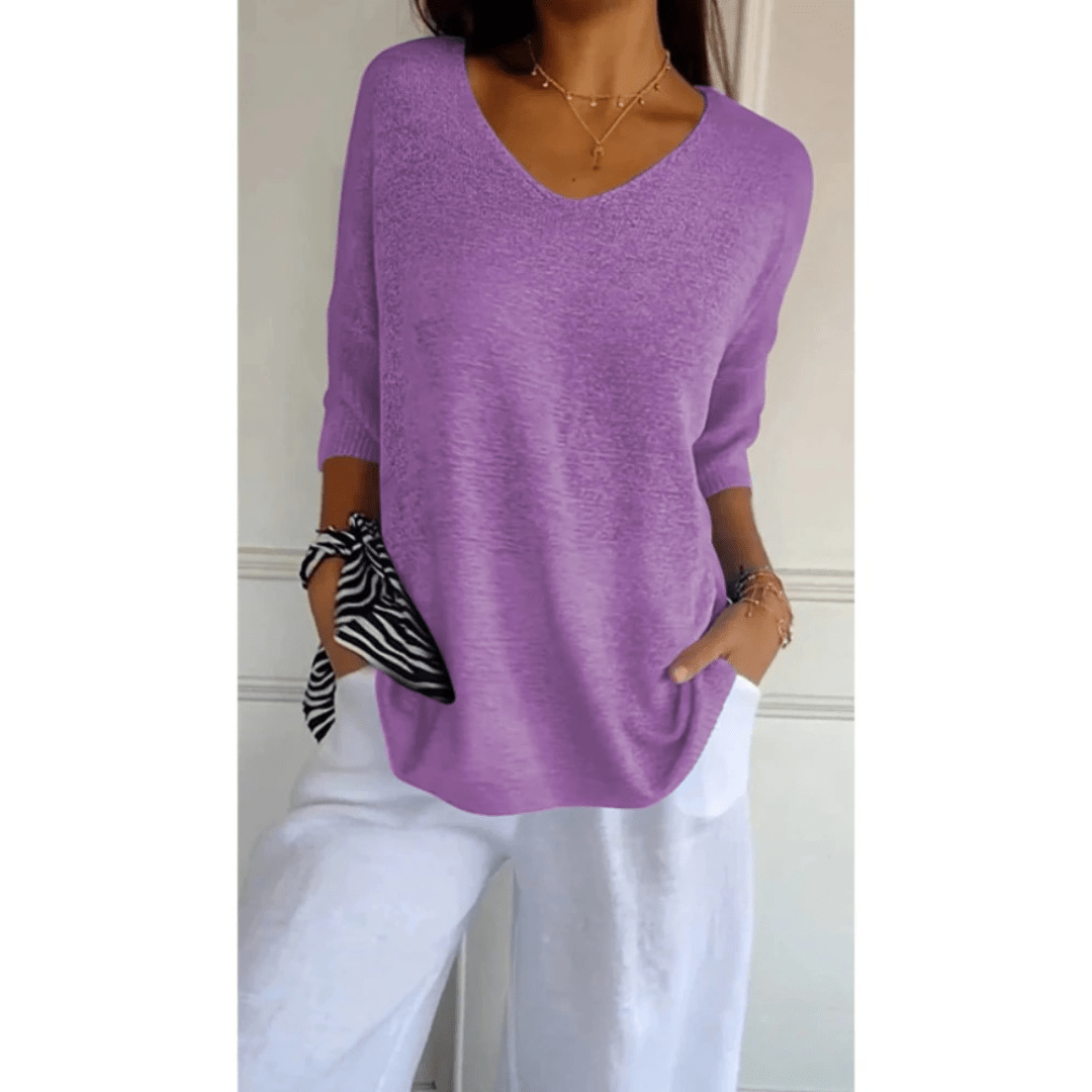 Top femme col V manches 3/4