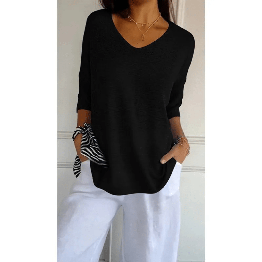 Top femme col V manches 3/4