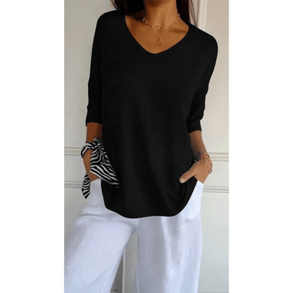 Top femme col V manches 3/4