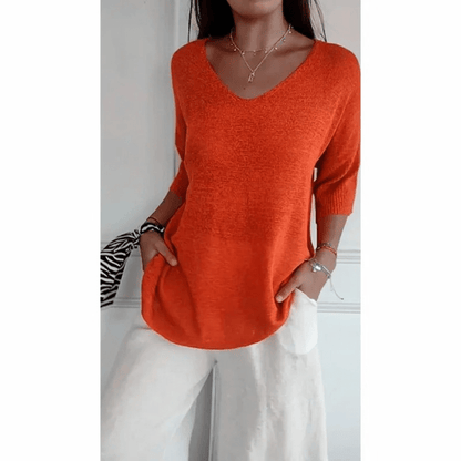 Top femme col V manches 3/4