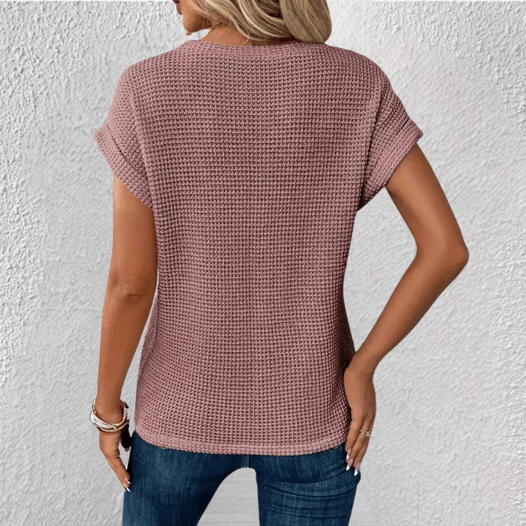 Top femme en maille gaufrée à devant torsadé