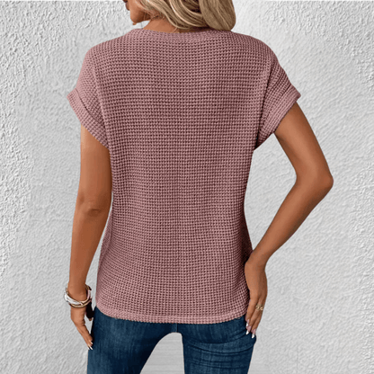 Top femme en maille gaufrée à devant torsadé