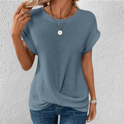 Top femme en maille gaufrée à devant torsadé